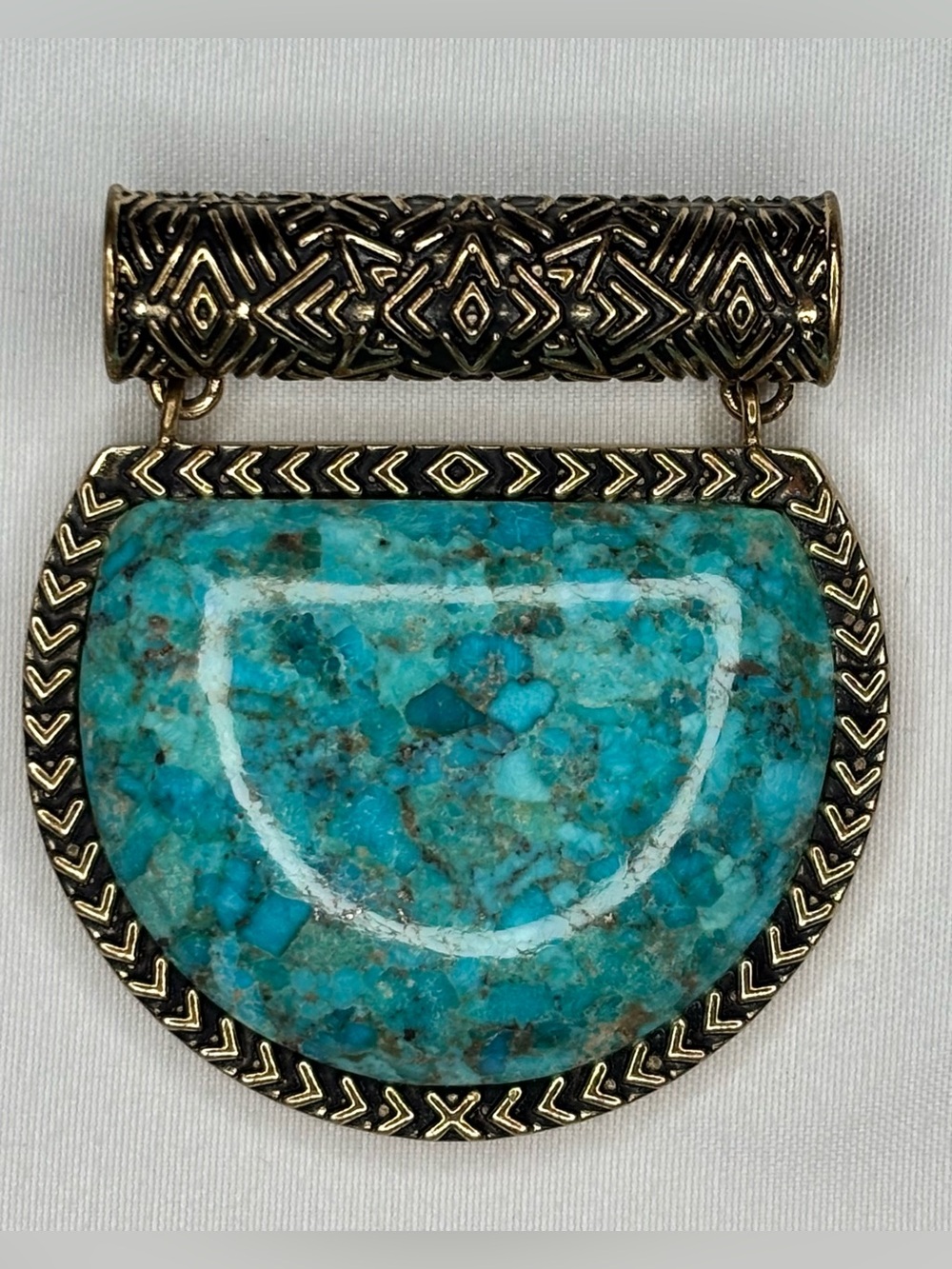 Barse Thailand Turquoise Bronze Statement Pendant Necklace Boho Tribal Geometric